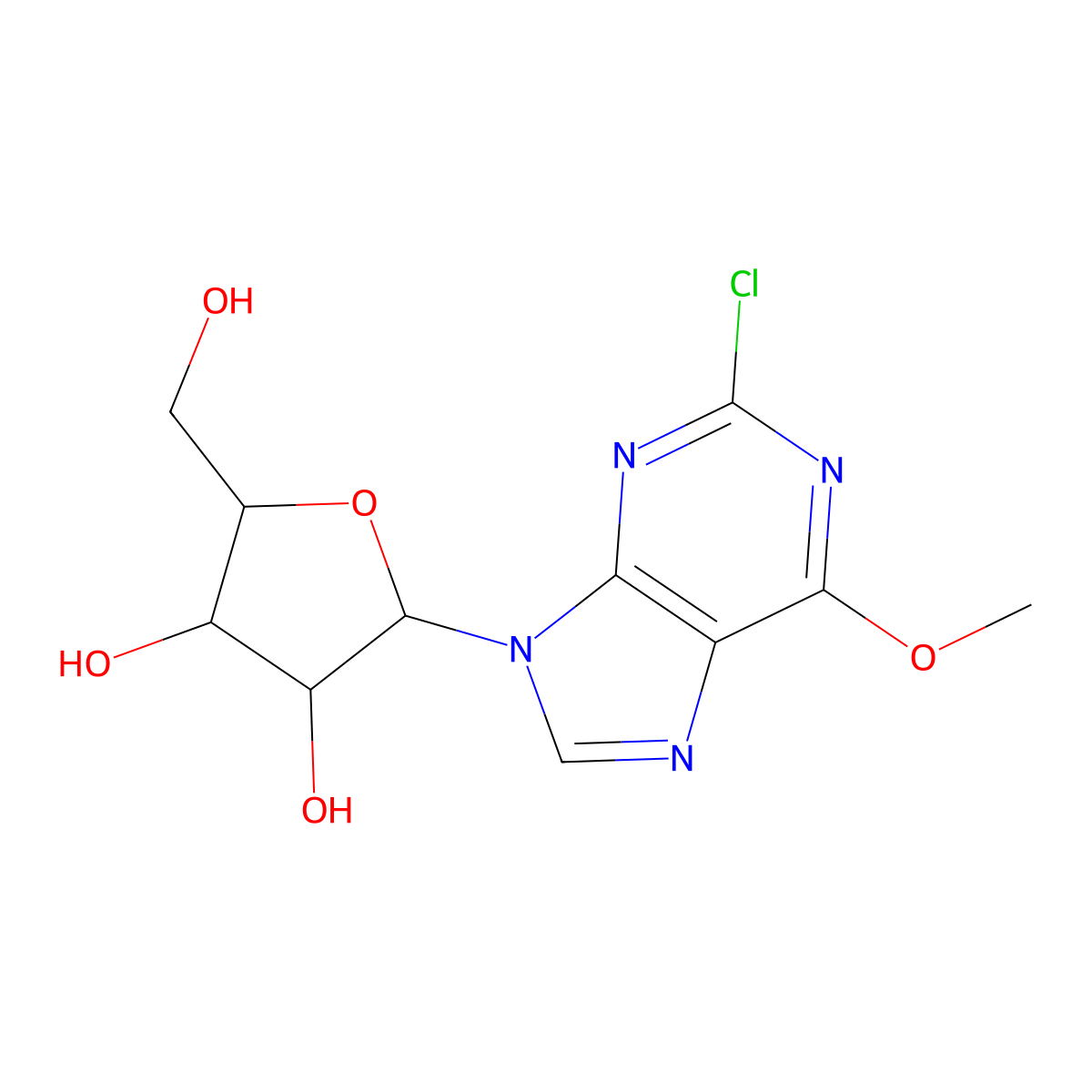 2-(2-Chloro-6-methoxypurin-9-yl)-5-(hydroxymethyl)oxolane-3,4-diol molecular structure, CAS 15465-92-6