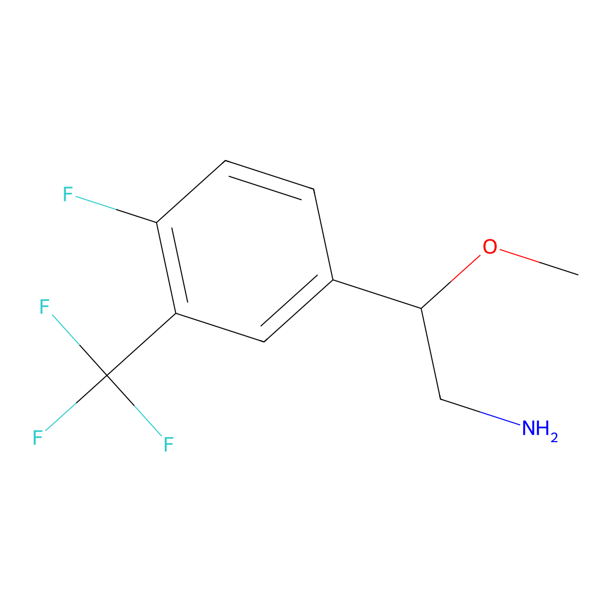 2-[4-Fluoro-3-(trifluoromethyl)phenyl]-2-methoxyethan-1-amine molecular structure, CAS 1546684-25-6