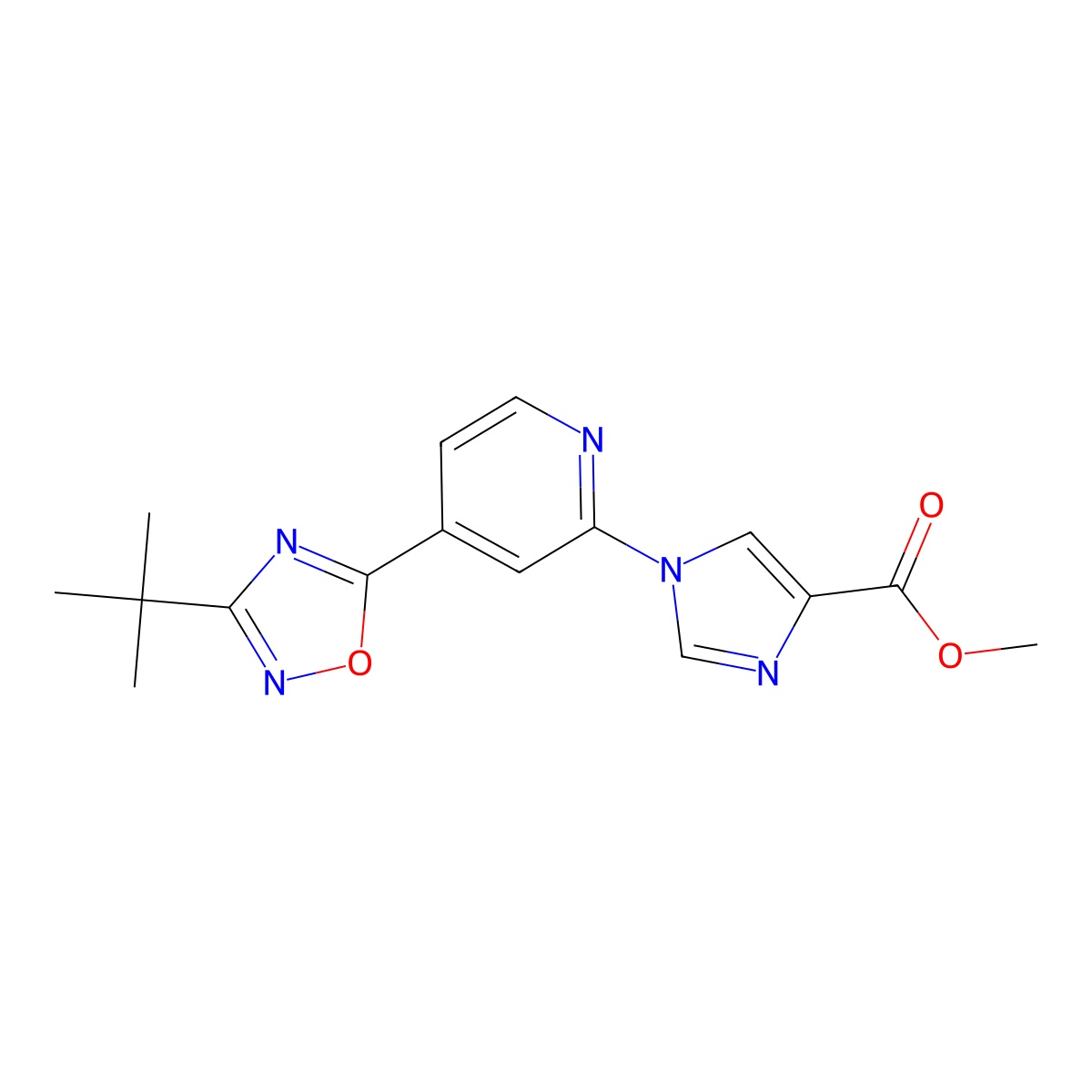 Methyl 1-[4-(3-t-butyl-1,2,4-oxadiazol-5-yl)pyridin-2-yl]-1H-imidazole-4-carboxylate molecular structure, CAS 1546722-35-3