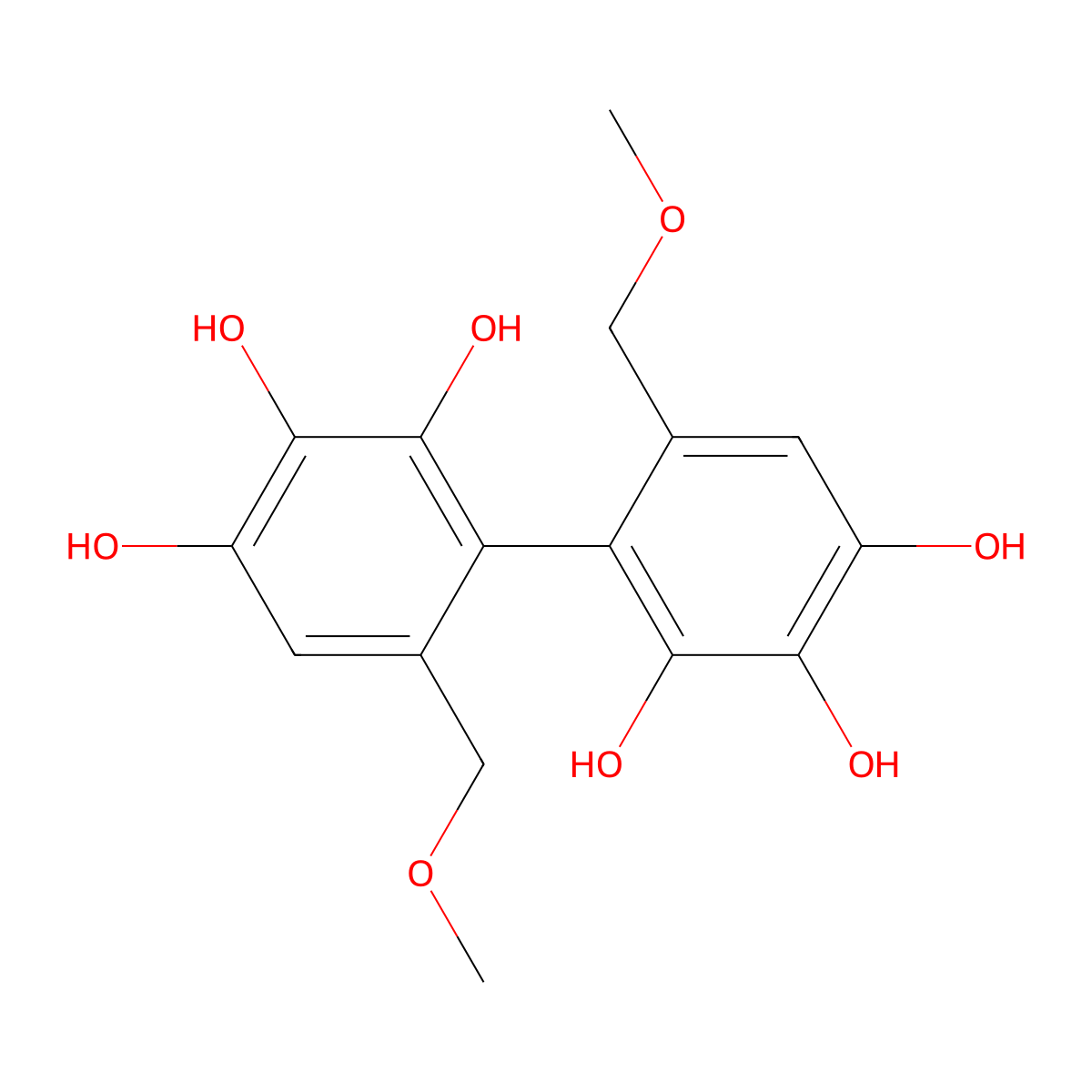 2,2',3,3',4,4'-Hexahydroxy-1,1'-biphenyl-6,6'-dimethanol dimethyl ether molecular structure, CAS 154675-18-0
