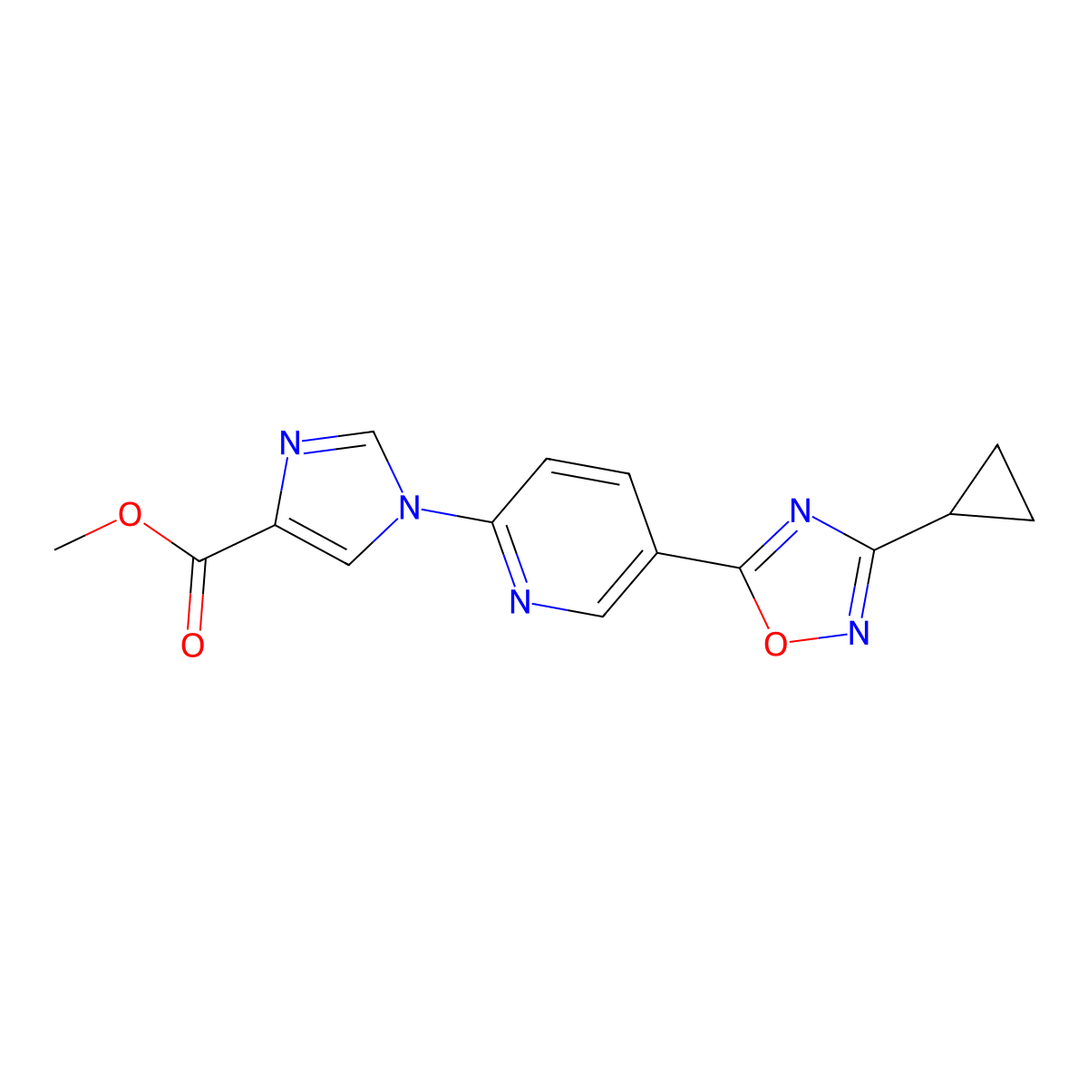 1-[5-(3-Cyclopropyl-[1,2,4]oxadiazol-5-yl)-pyridin-2-yl]-1H-imidazole-4-carboxylic acid methyl ester molecular structure, CAS 1546989-31-4