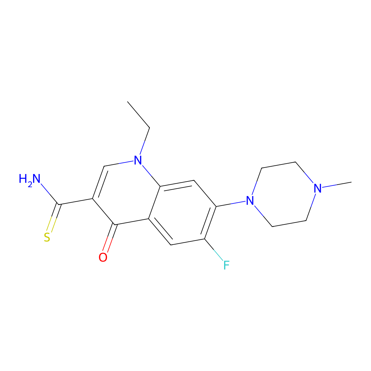 1-Ethyl-6-fluoro-7-(4-methylpiperazin-1-yl)-4-oxoquinoline-3-carbothioamide molecular structure, CAS 1546989-43-8