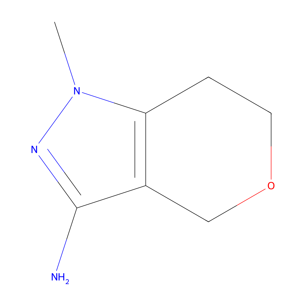 1-methyl-1H,4H,6H,7H-pyrano(4,3-c)pyrazol-3-amine molecular structure, CAS 1547025-88-6