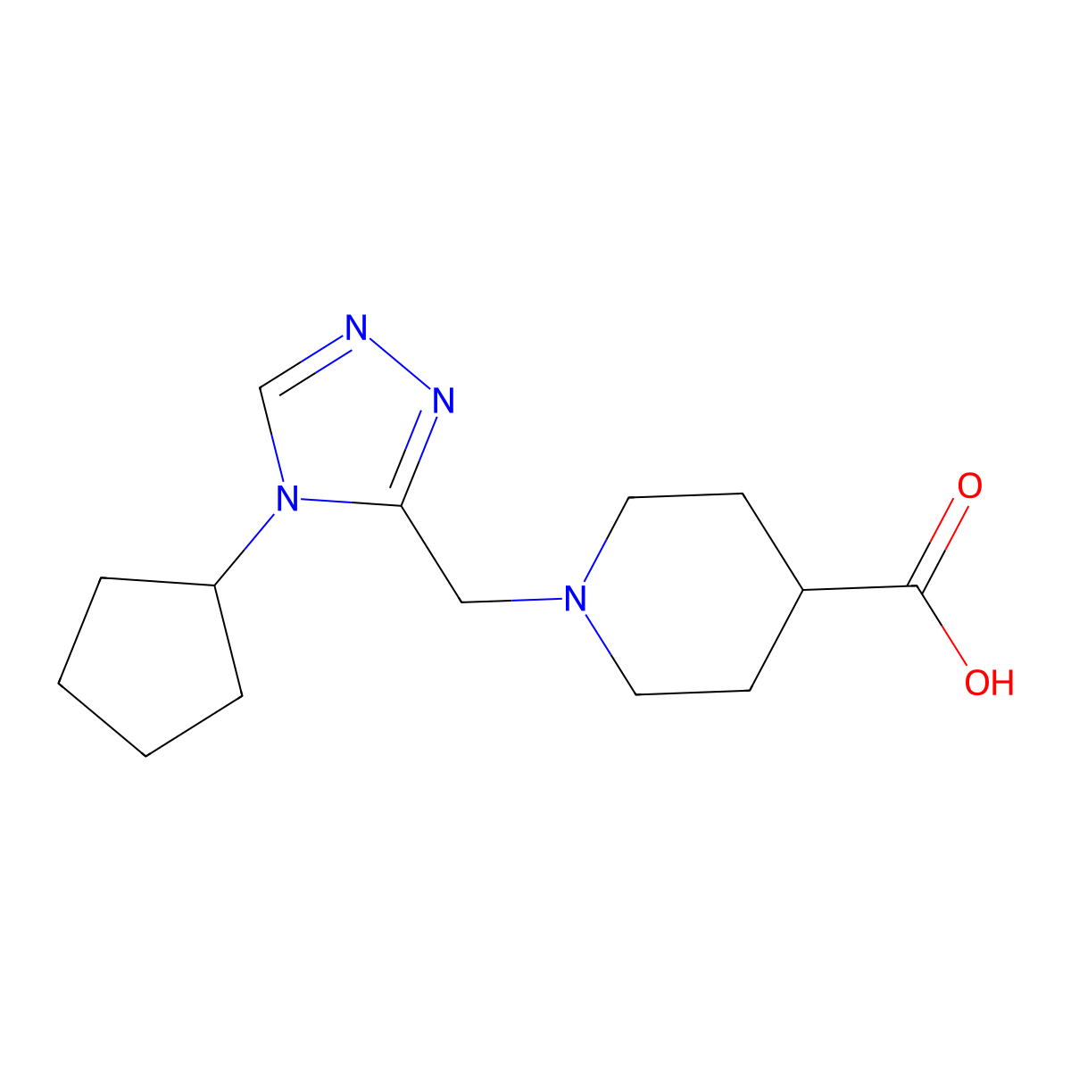 1-[(4-cyclopentyl-4H-1,2,4-triazol-3-yl)methyl]piperidine-4-carboxylic acid molecular structure, CAS 1547050-46-3
