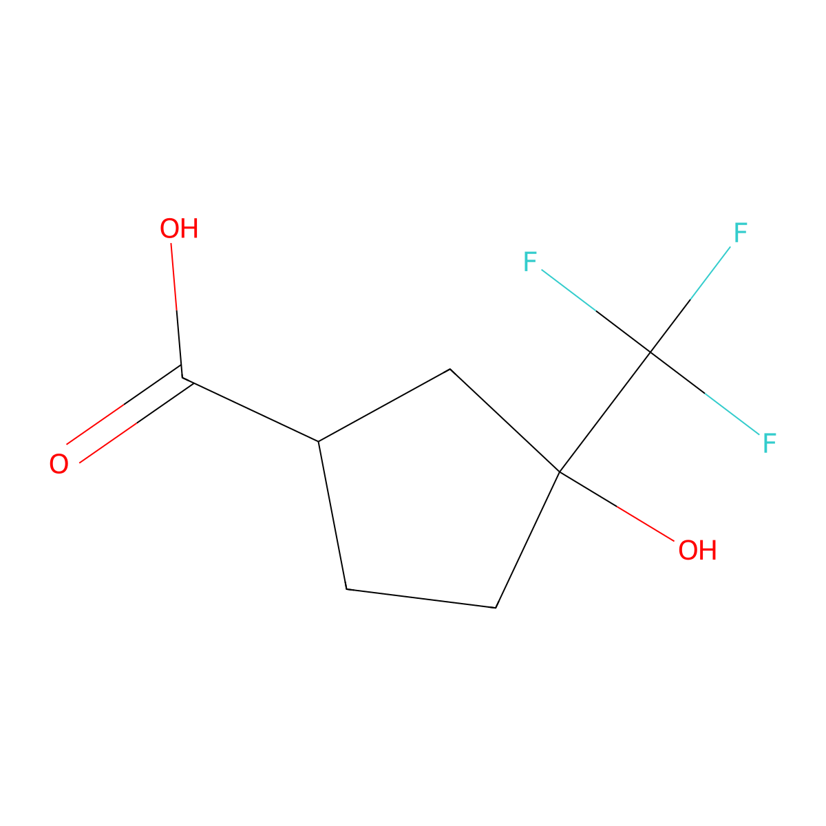 3-Hydroxy-3-(trifluoromethyl)cyclopentane-1-carboxylic acid molecular structure, CAS 1547055-60-6