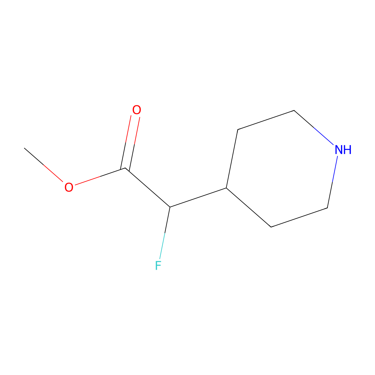 Methyl 2-fluoro-2-(piperidin-4-yl)acetate molecular structure, CAS 1547064-98-1
