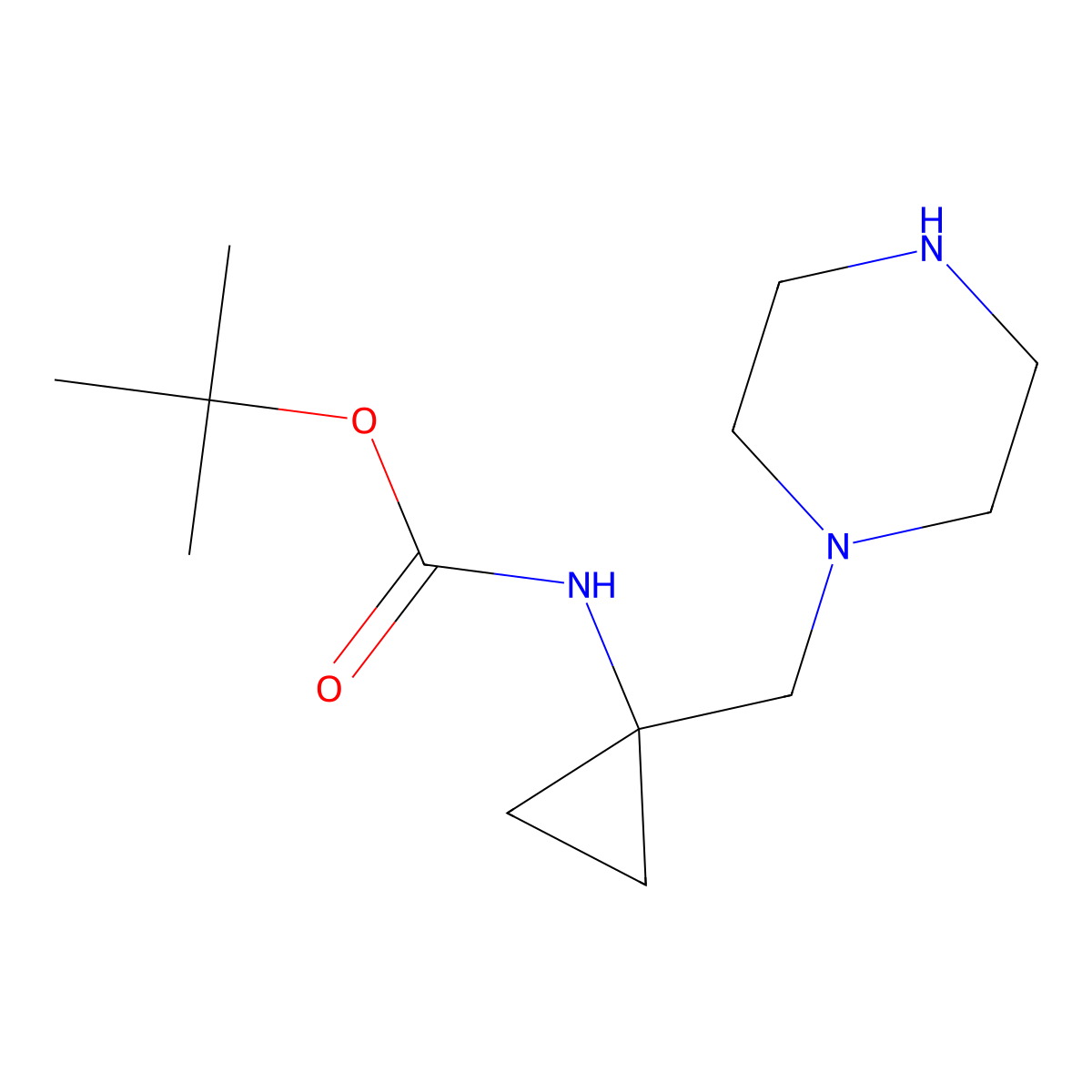 tert-butyl N-{1-[(piperazin-1-yl)methyl]cyclopropyl}carbamate molecular structure, CAS 1547145-19-6