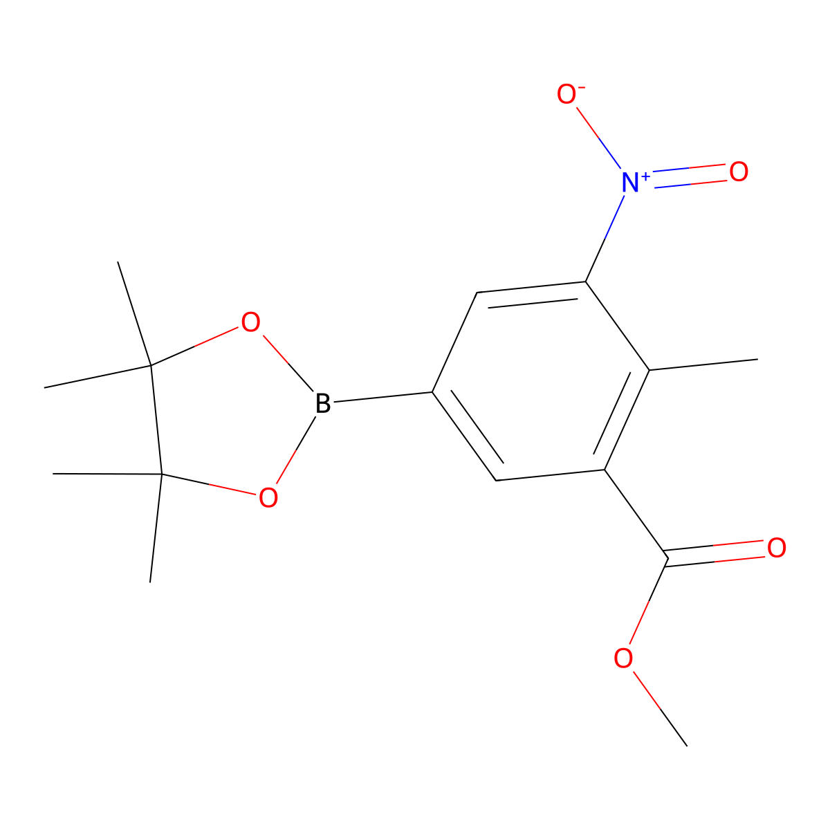 Methyl 2-methyl-3-nitro-5-(4,4,5,5-tetramethyl-1,3,2-dioxaborolan-2-yl)benzoate molecular structure, CAS 1547162-72-0