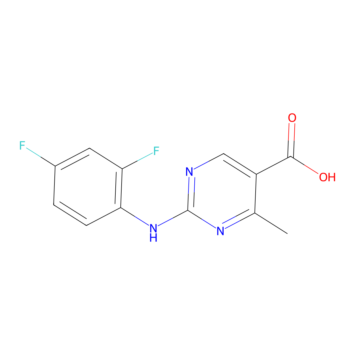 2-[(2,4-Difluorophenyl)amino]-4-methylpyrimidine-5-carboxylic acid molecular structure, CAS 1547281-94-6