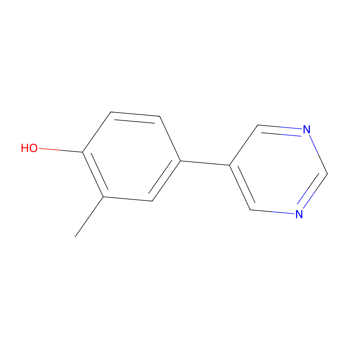 2-Methyl-4-(pyrimidin-5-yl)phenol molecular structure, CAS 1547300-15-1