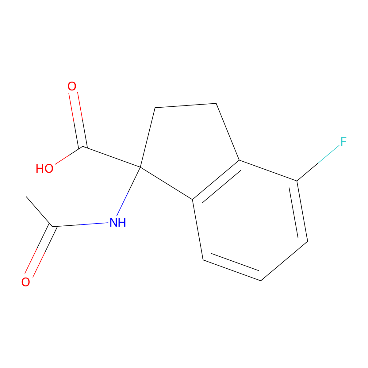 1-acetamido-4-fluoro-2,3-dihydro-1H-indene-1-carboxylic acid molecular structure, CAS 1547401-30-8