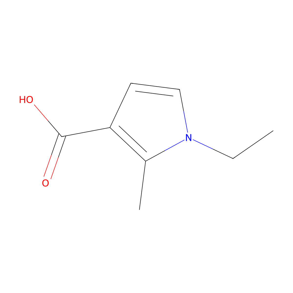1-ethyl-2-methyl-1H-pyrrole-3-carboxylic acid molecular structure, CAS 1547444-68-7