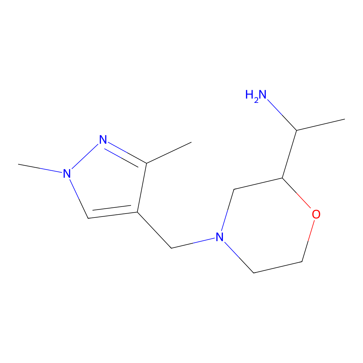 1-{4-[(1,3-dimethyl-1H-pyrazol-4-yl)methyl]morpholin-2-yl}ethan-1-amine molecular structure, CAS 1547508-47-3