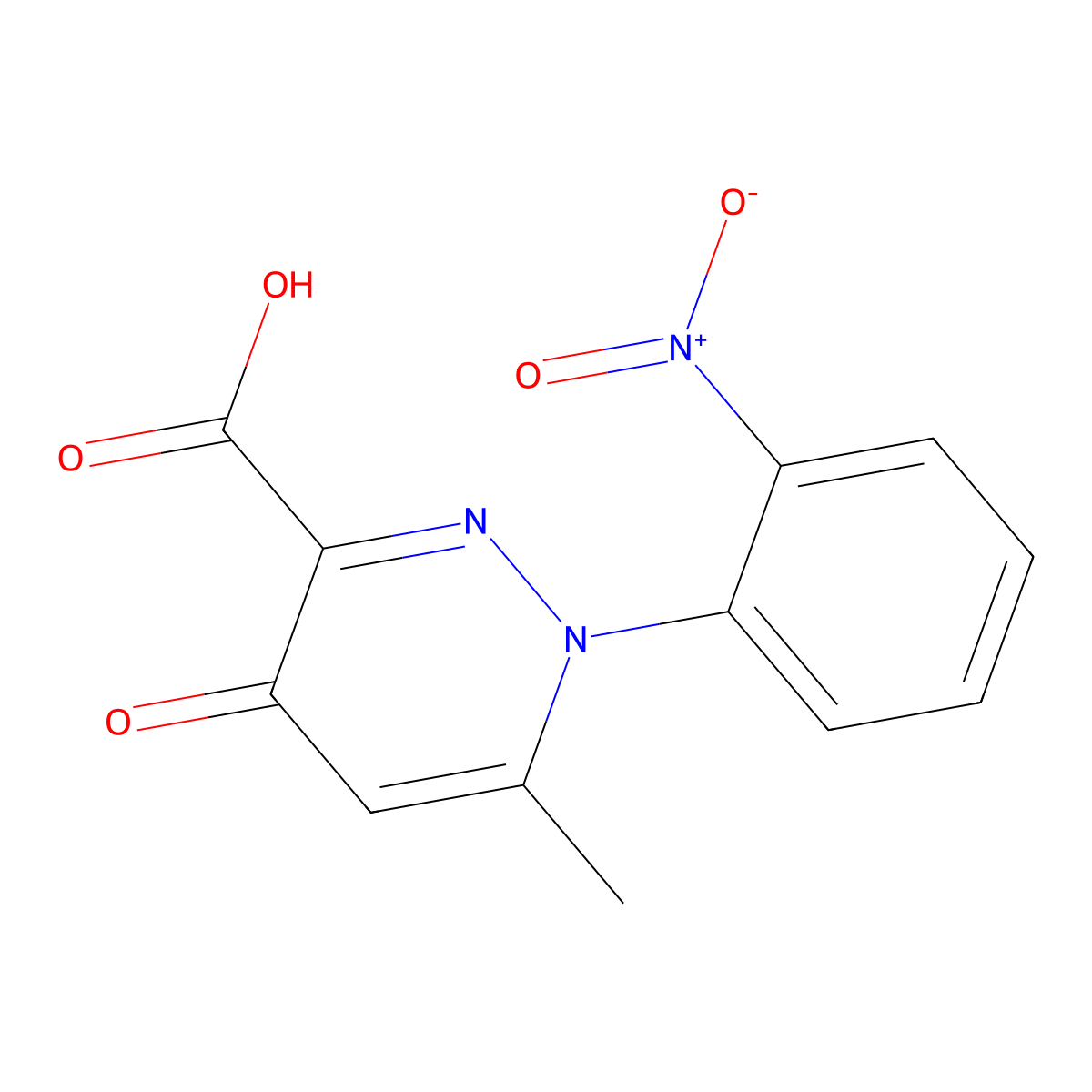 6-Methyl-1-(2-nitrophenyl)-4-oxo-1,4-dihydropyridazine-3-carboxylic acid molecular structure, CAS 154777-59-0