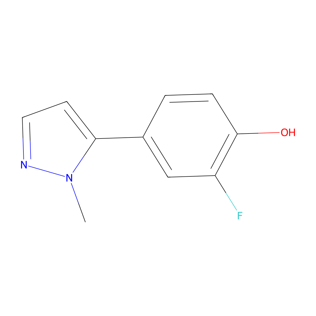2-Fluoro-4-(1-methyl-1H-pyrazol-5-yl)phenol molecular structure, CAS 1547876-15-2