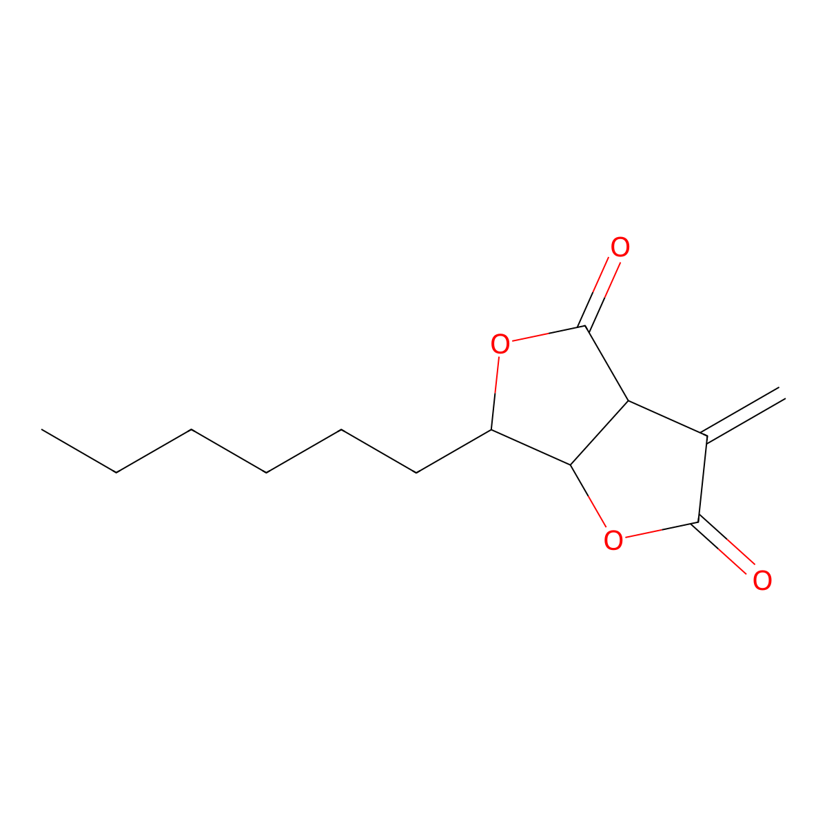 (3aS,6R,6aR)-6-Hexyltetrahydro-3-methylenefuro(3,4-b)furan-2,4-dione molecular structure, CAS 154799-92-5