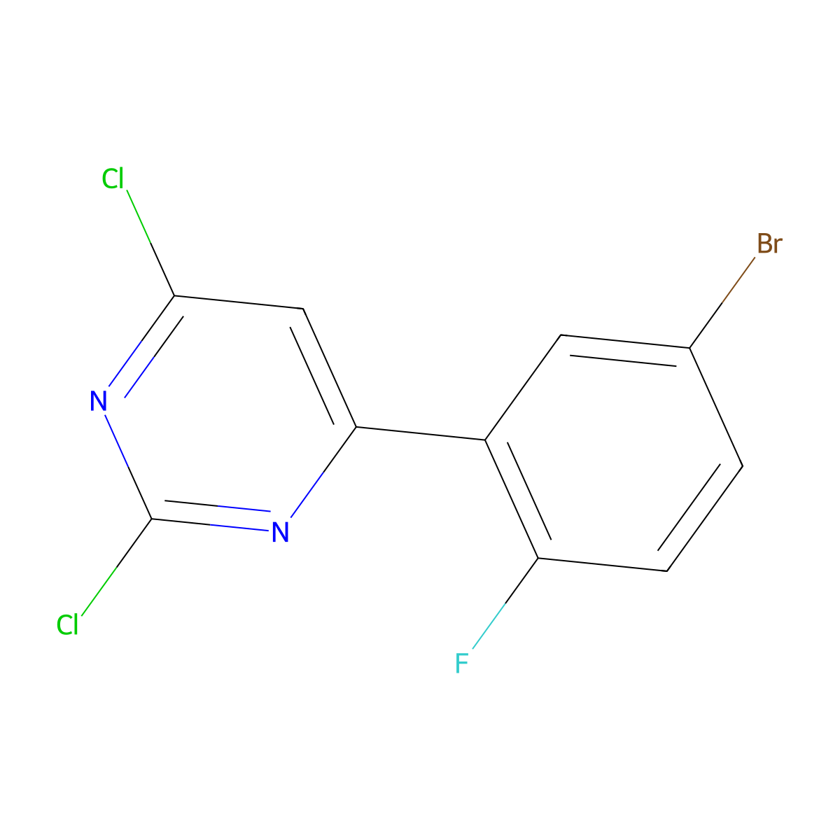 4-(5-Bromo-2-fluorophenyl)-2,6-dichloropyrimidine molecular structure, CAS 1548193-78-7