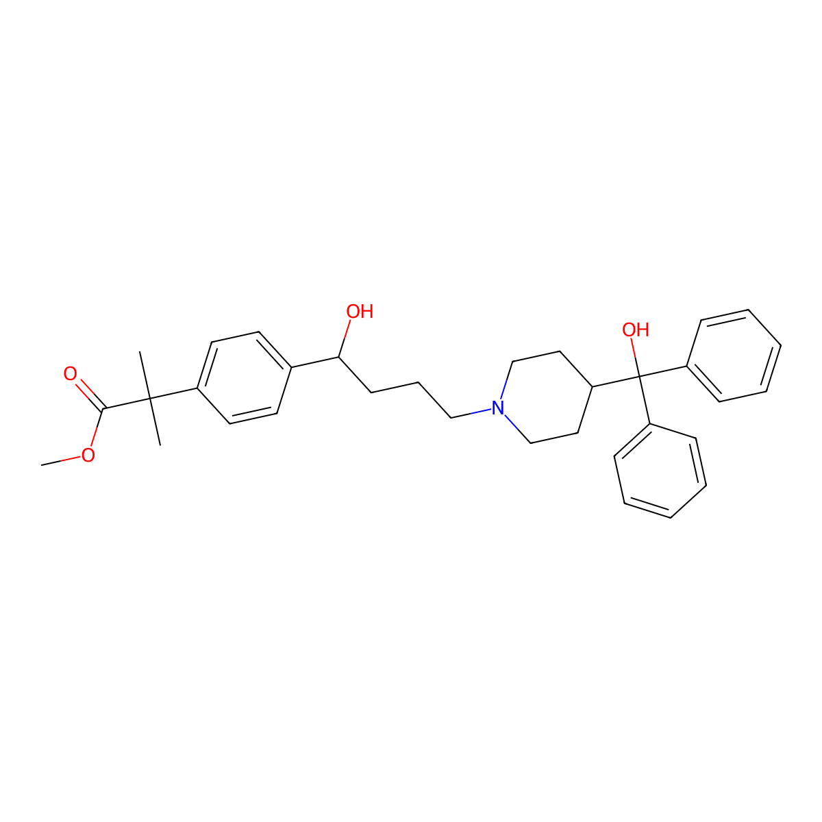 Methyl 4-(4-(4-(Hydroxydiphenylmethyl)-1-piperidinyl)-1-hydroxybutyl)-I+-,I+--dimethylphenylacetate molecular structure, CAS 154825-96-4