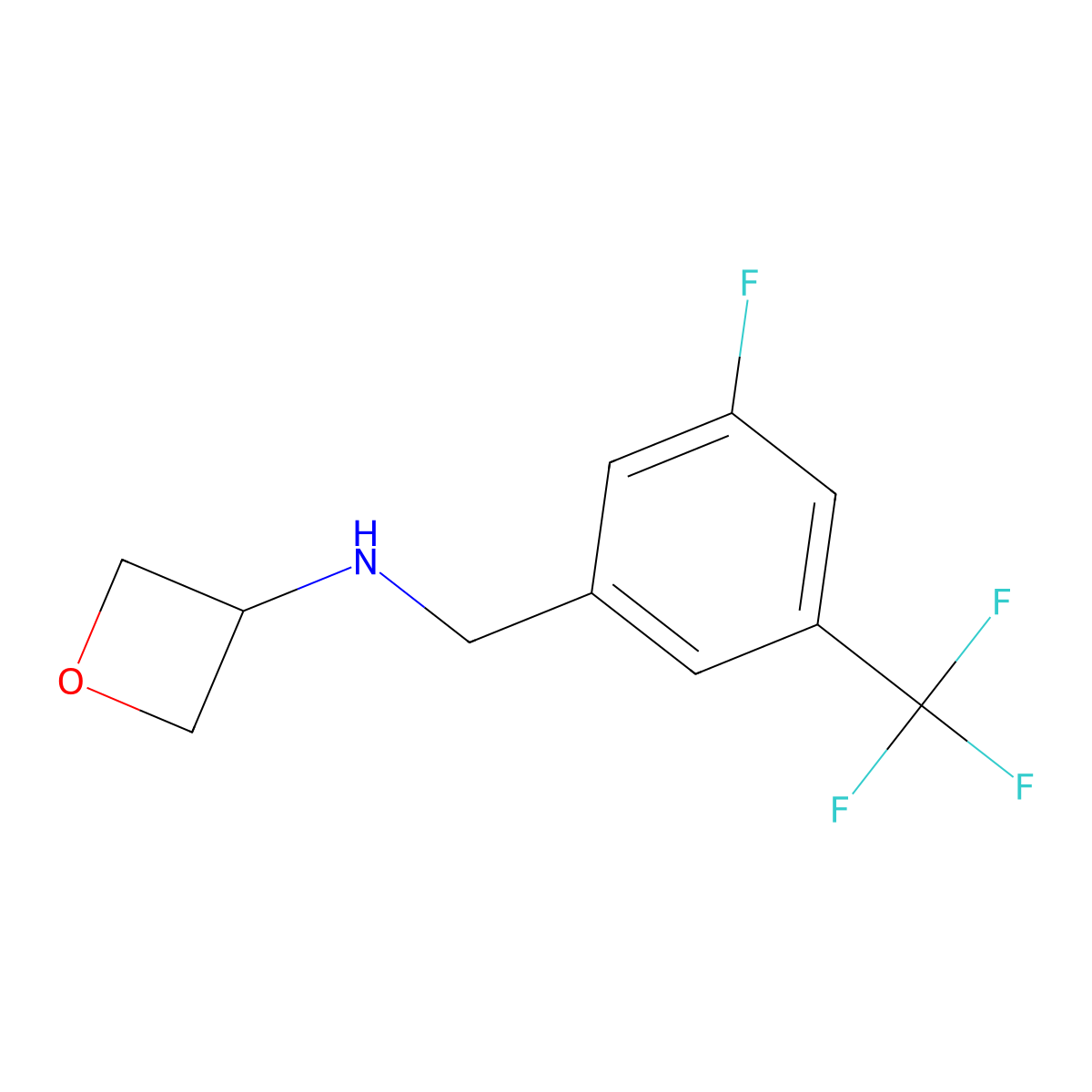 N-{[3-fluoro-5-(trifluoromethyl)phenyl]methyl}oxetan-3-amine molecular structure, CAS 1548383-95-4