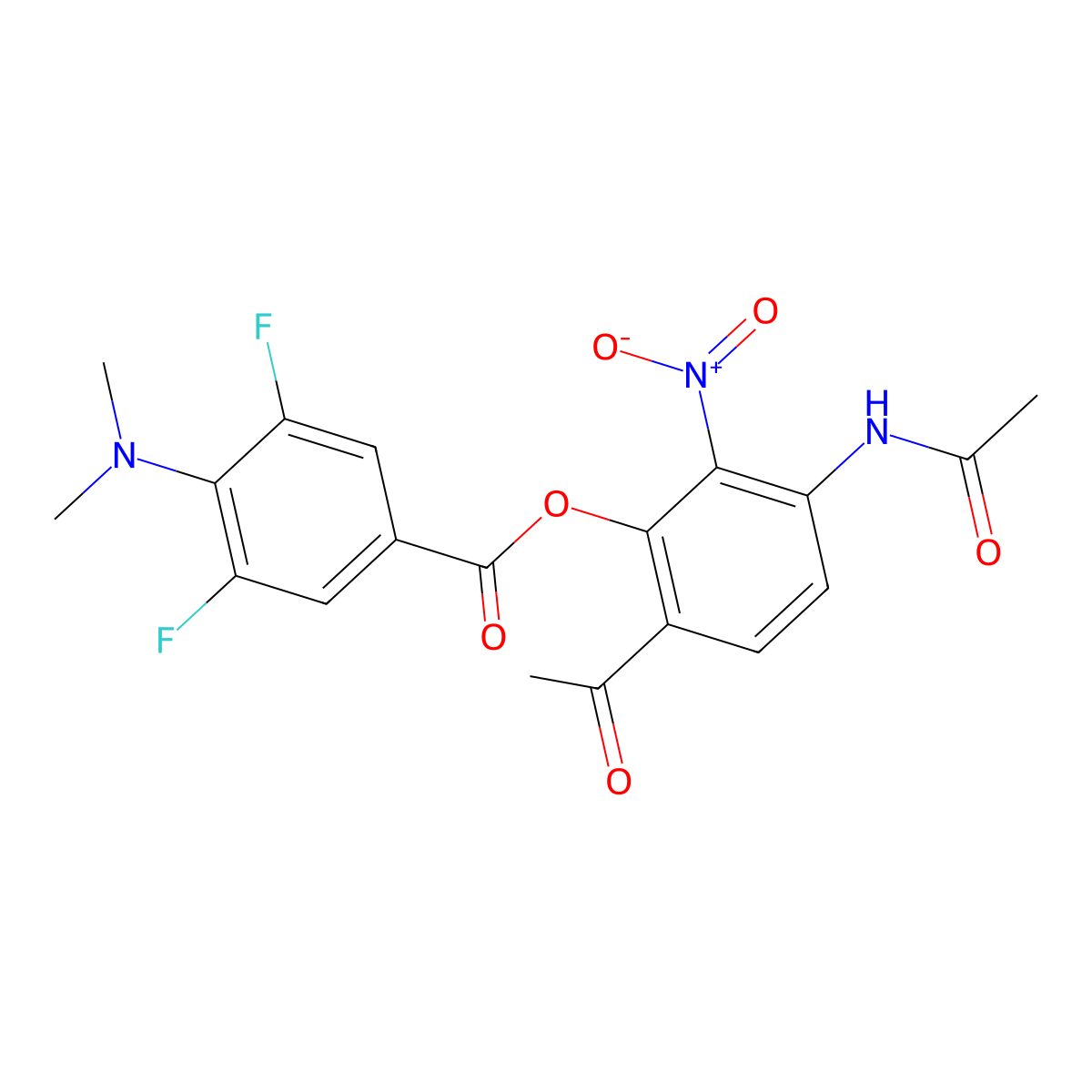 3-Acetamido-6-acetyl-2-nitrophenyl 4-(dimethylamino)-3,5-difluorobenzoate molecular structure, CAS 1548406-25-2