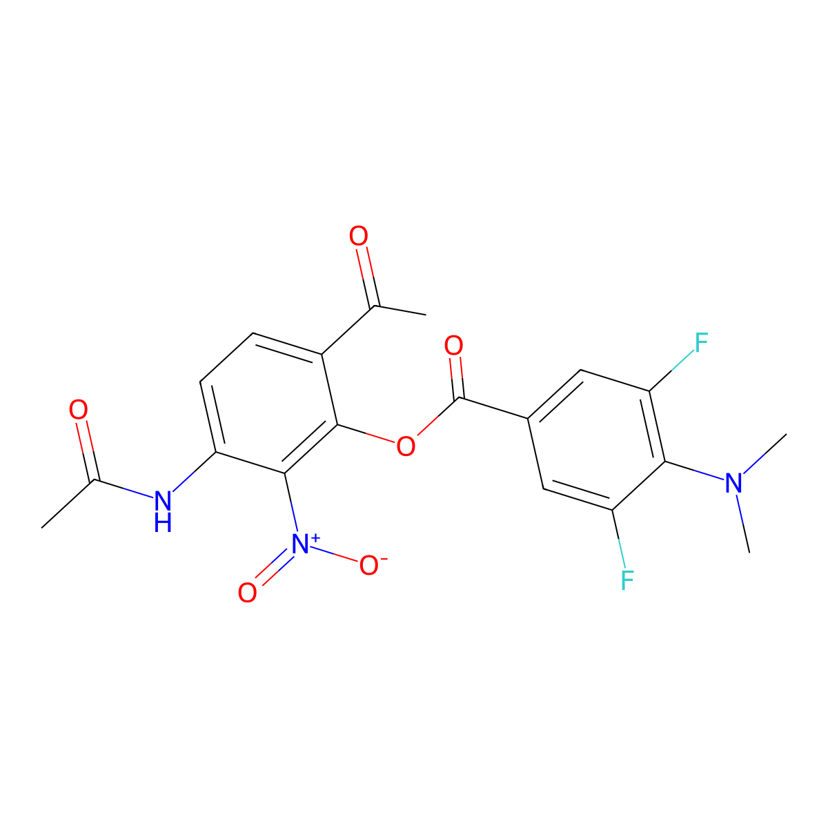 3-Acetamido-6-acetyl-2-nitrophenyl 4-(dimethylamino)-3,5-difluorobenzoate molecular structure, CAS 1548406-25-2