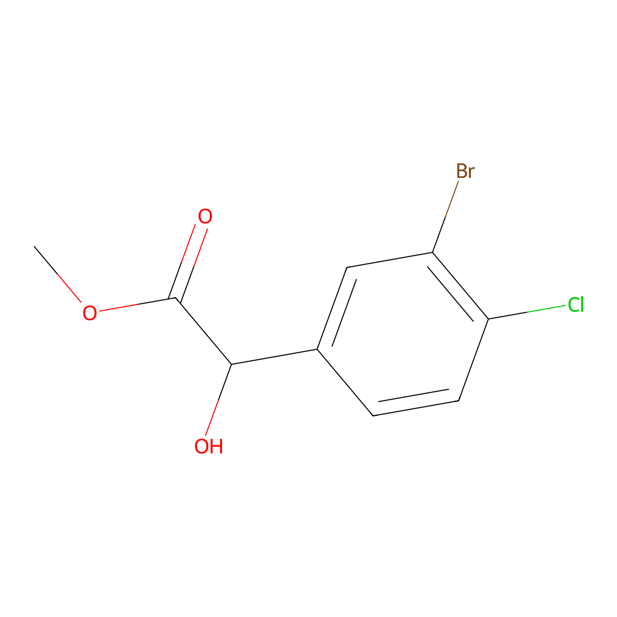 Methyl 2-(3-bromo-4-chlorophenyl)-2-hydroxyacetate molecular structure, CAS 1548534-80-0