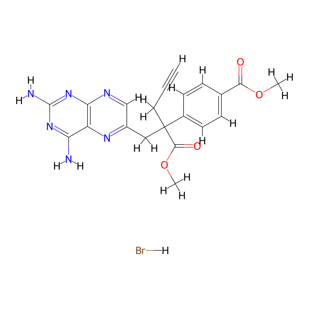 Methyl 4-(2-((2,4-diaminopteridin-6-yl)methyl)-1-methoxy-1-oxopent-4-yn-2-yl)benzoate hydrobromide molecular structure, CAS 1548618-47-8
