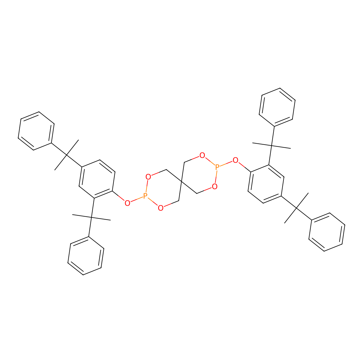 2,4,8,10-Tetraoxa-3,9-diphosphaspiro(5.5)undecane, 3,9-bis(2,4-bis(1-methyl-1-phenylethyl)phenoxy)- molecular structure, CAS 154862-43-8