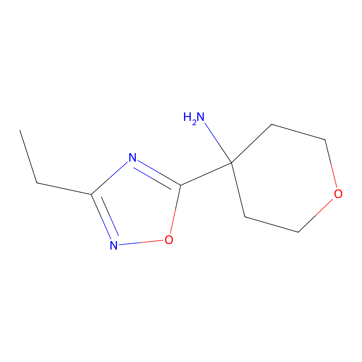 4-(3-Ethyl-1,2,4-oxadiazol-5-yl)oxan-4-amine molecular structure, CAS 1548628-83-6