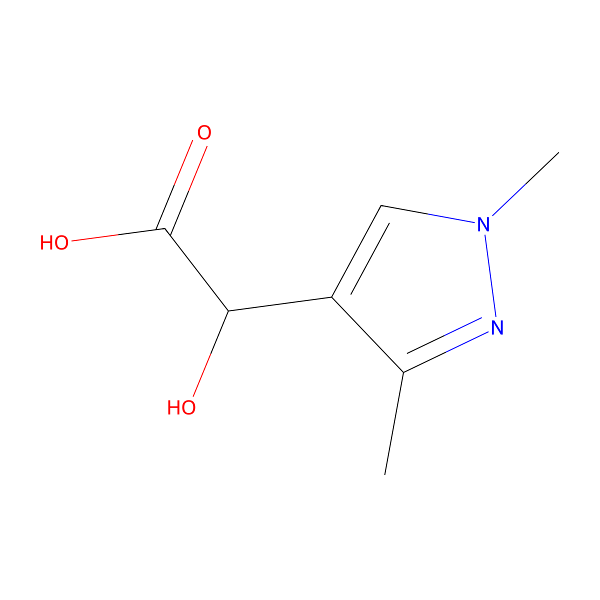 2-(1,3-dimethyl-1H-pyrazol-4-yl)-2-hydroxyacetic acid molecular structure, CAS 1548775-54-7