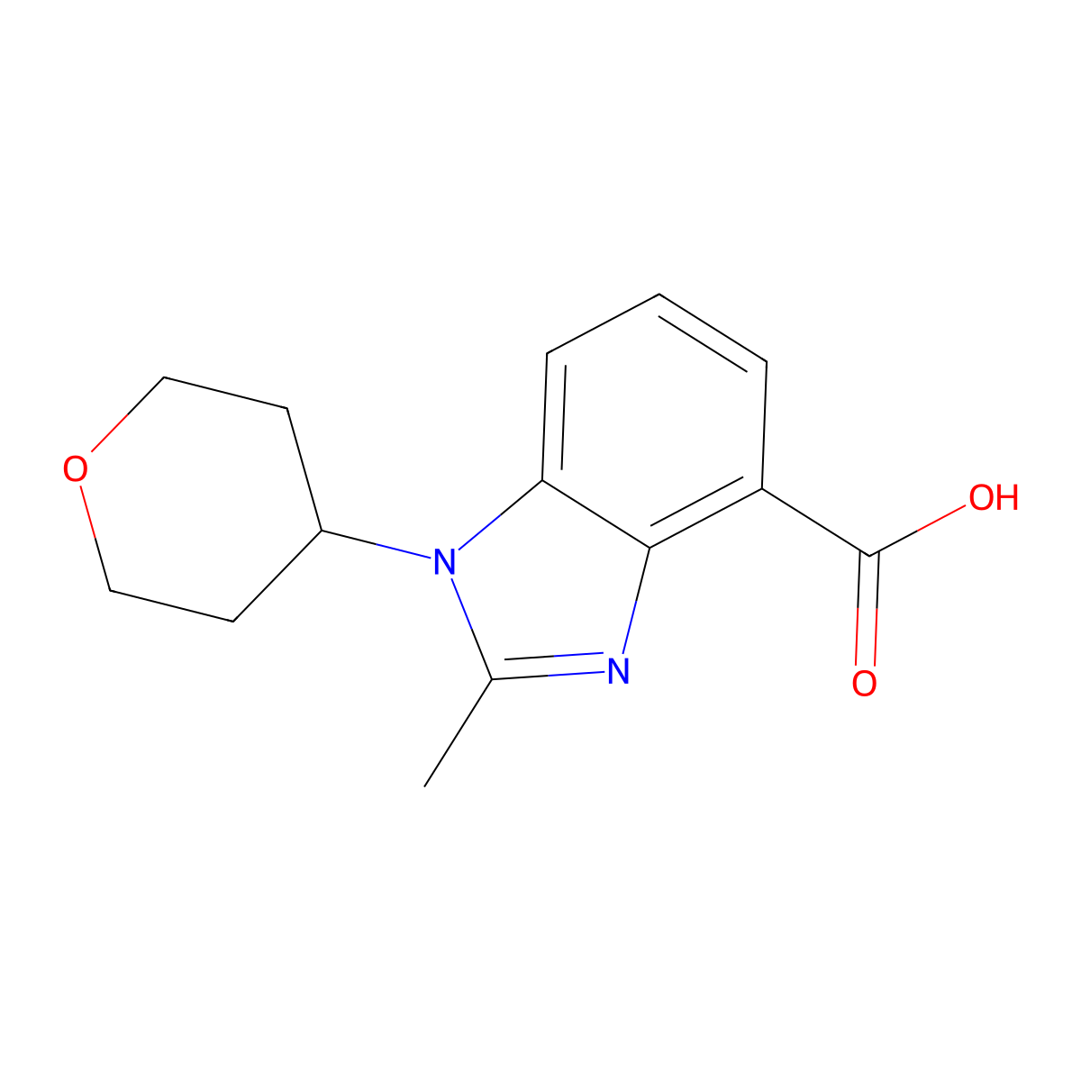 2-methyl-1-(oxan-4-yl)-1H-1,3-benzodiazole-4-carboxylic acid molecular structure, CAS 1548868-13-8