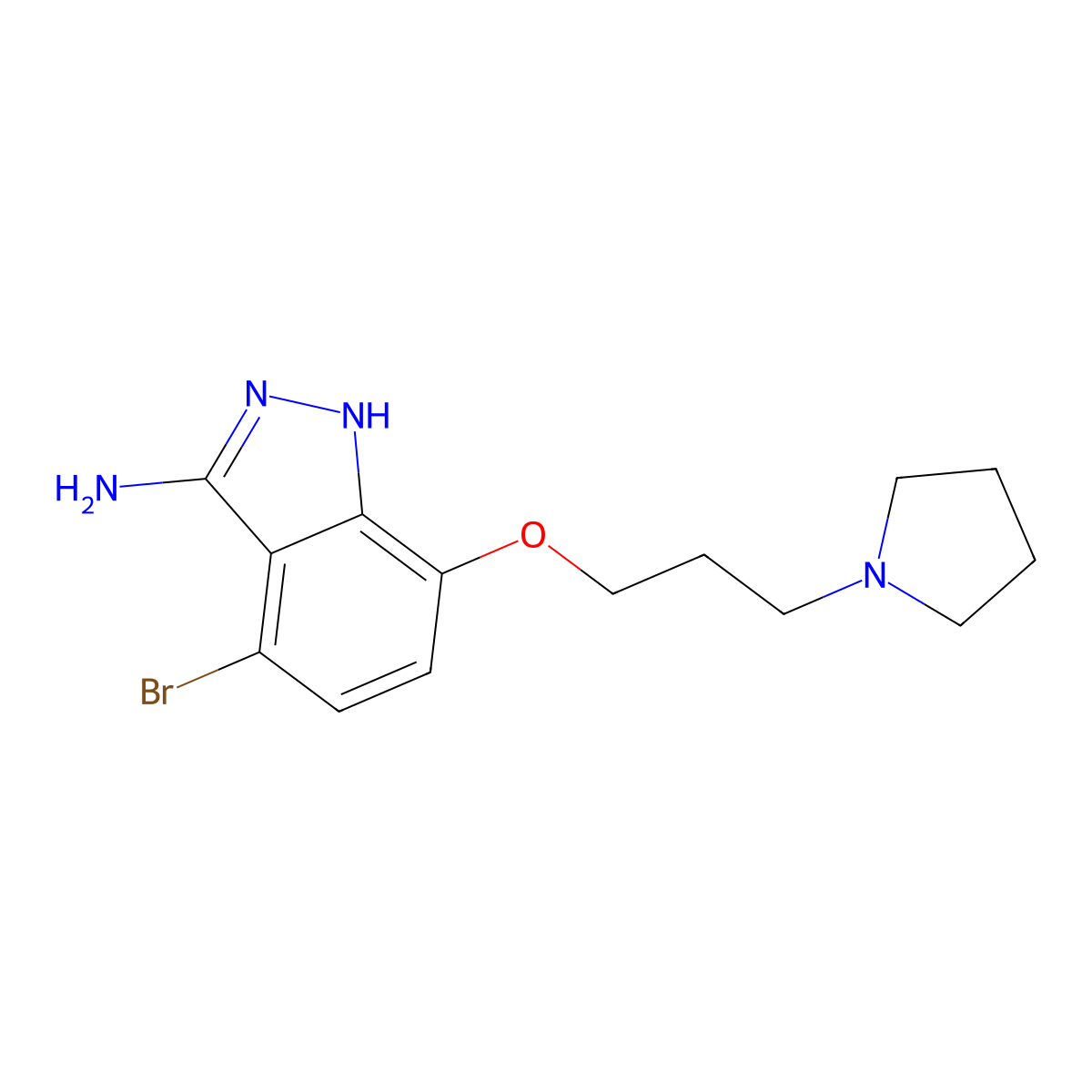4-Bromo-7-(3-(pyrrolidin-1-yl)propoxy)-1H-indazol-3-amine molecular structure, CAS 1548941-53-2