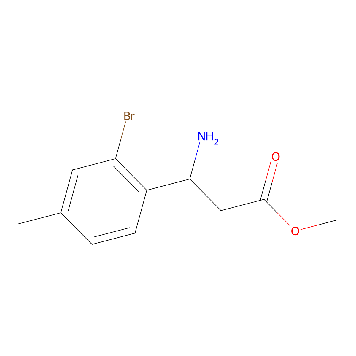 Methyl 3-amino-3-(2-bromo-4-methylphenyl)propanoate molecular structure, CAS 1549103-90-3