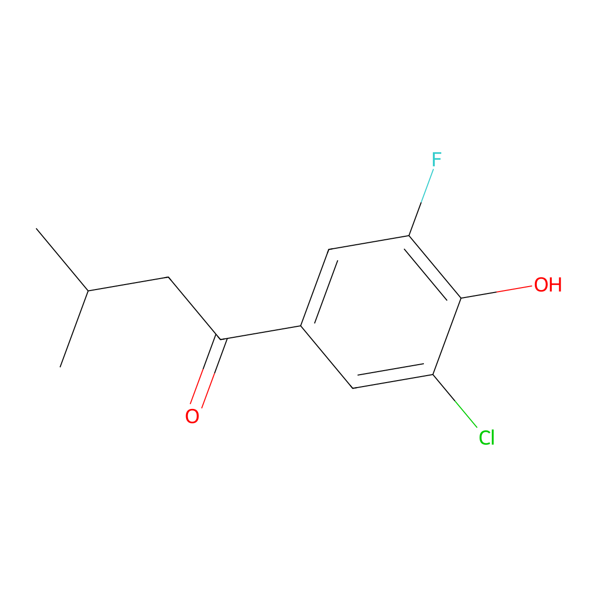 1-(3-Chloro-5-fluoro-4-hydroxyphenyl)-3-methylbutan-1-one molecular structure, CAS 1549160-18-0