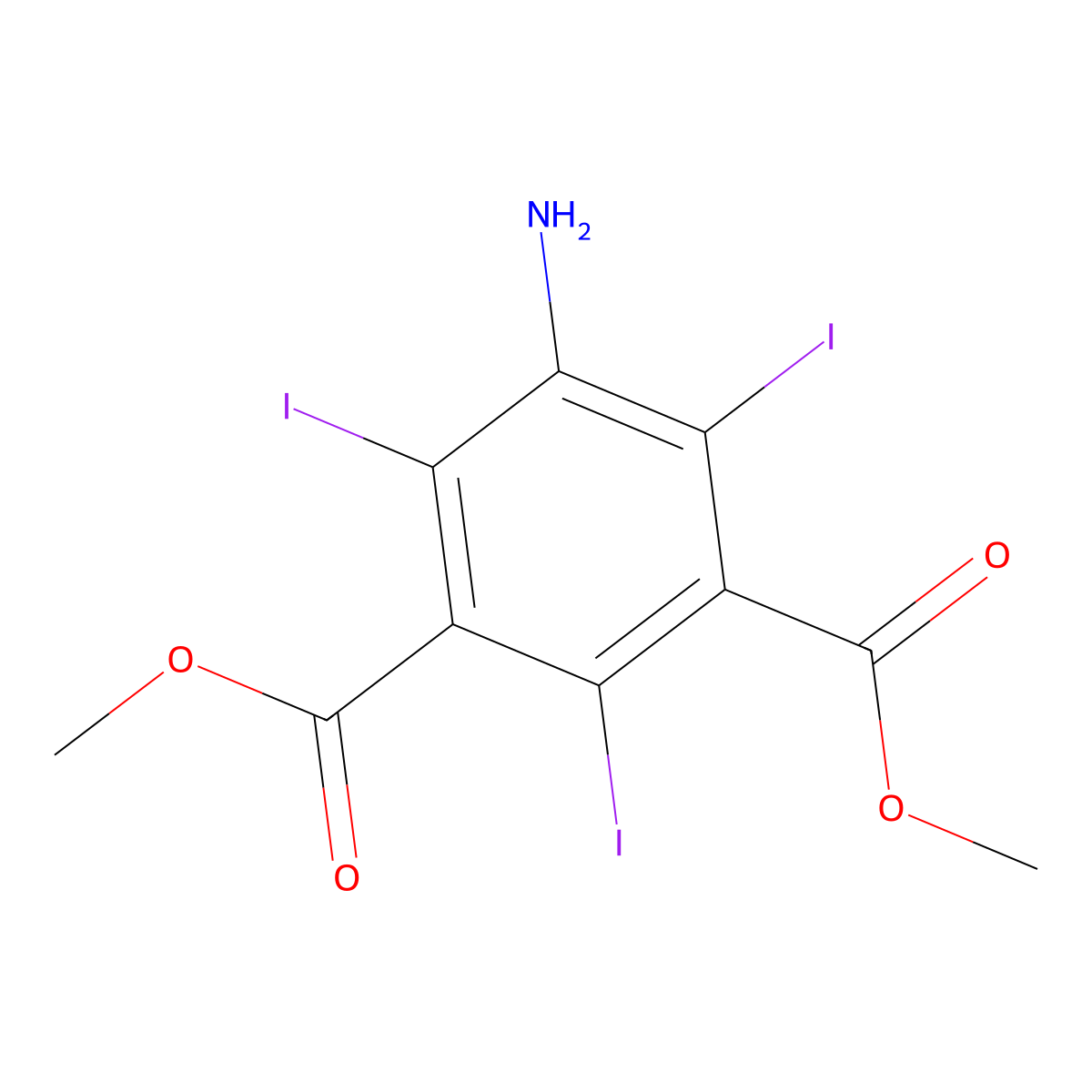 Dimethyl 5-amino-2,4,6-triiodobenzene-1,3-dicarboxylate molecular structure, CAS 154921-11-6