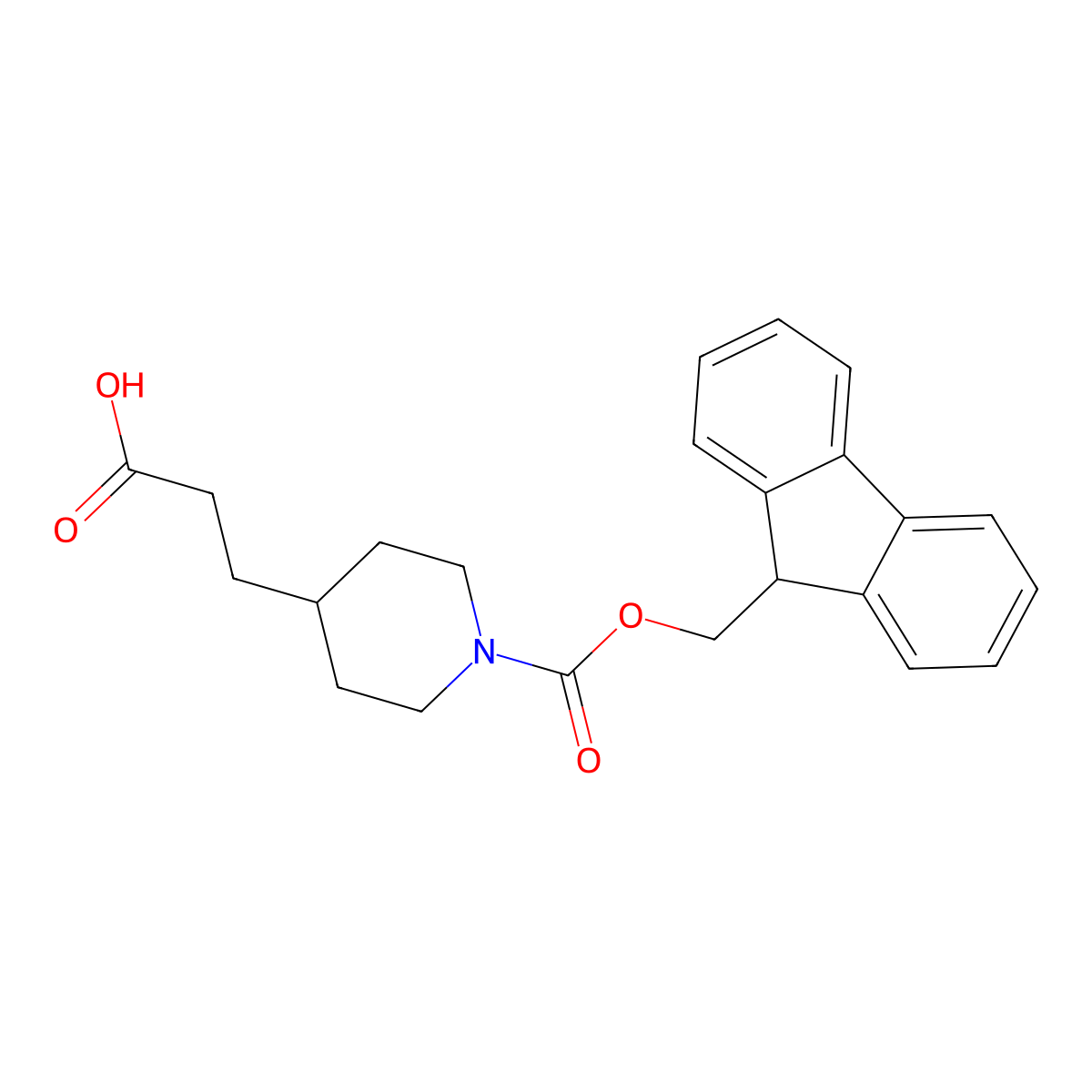 3-(1-(((9H-Fluoren-9-yl)methoxy)carbonyl)piperidin-4-yl)propanoic acid molecular structure, CAS 154938-68-8