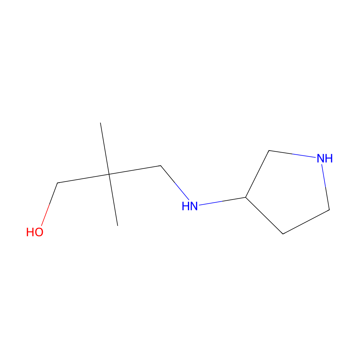 2,2-Dimethyl-3-((pyrrolidin-3-yl)amino)propan-1-ol molecular structure, CAS 1549410-29-8