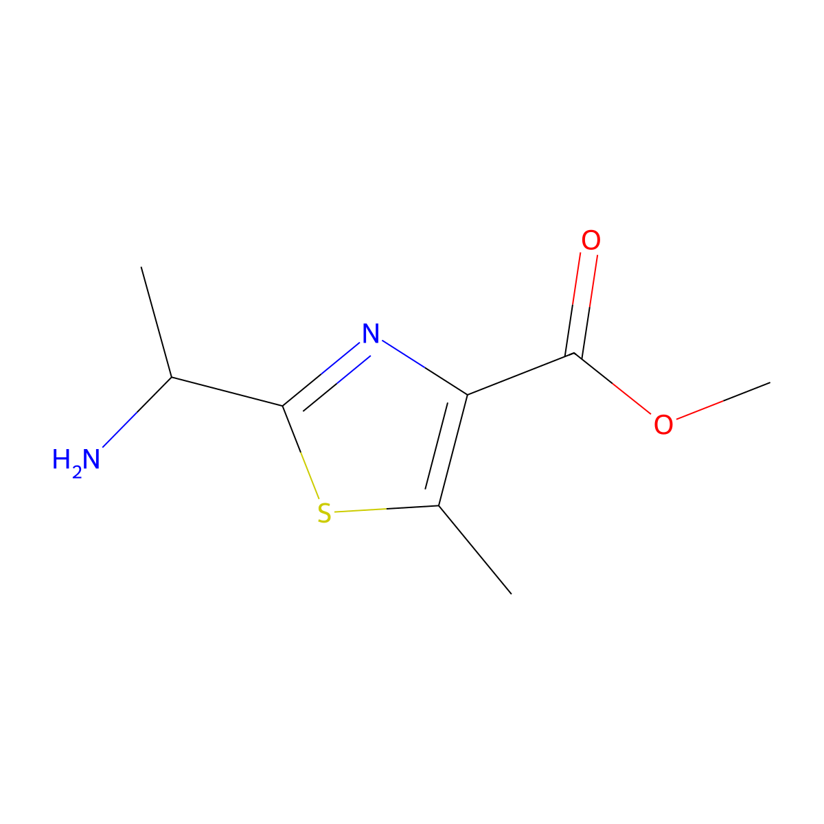 Methyl 2-(1-aminoethyl)-5-methyl-1,3-thiazole-4-carboxylate molecular structure, CAS 1549436-05-6