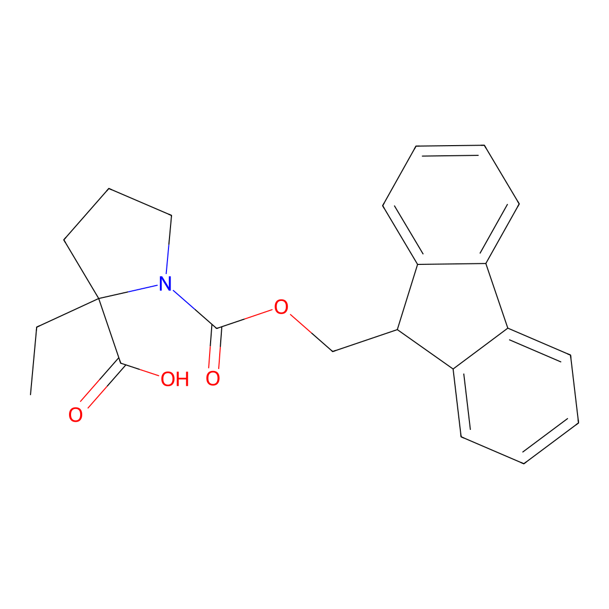 2-ethyl-1-(((9H-fluoren-9-yl)methoxy)carbonyl)pyrrolidine-2-carboxylic acid molecular structure, CAS 1549438-52-9