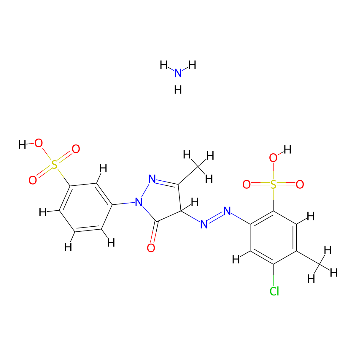 azane;4-chloro-5-methyl-2-[[3-methyl-5-oxo-1-(3-sulfophenyl)-4H-pyrazol-4-yl]diazenyl]benzenesulfonic acid molecular structure, CAS 154946-66-4
