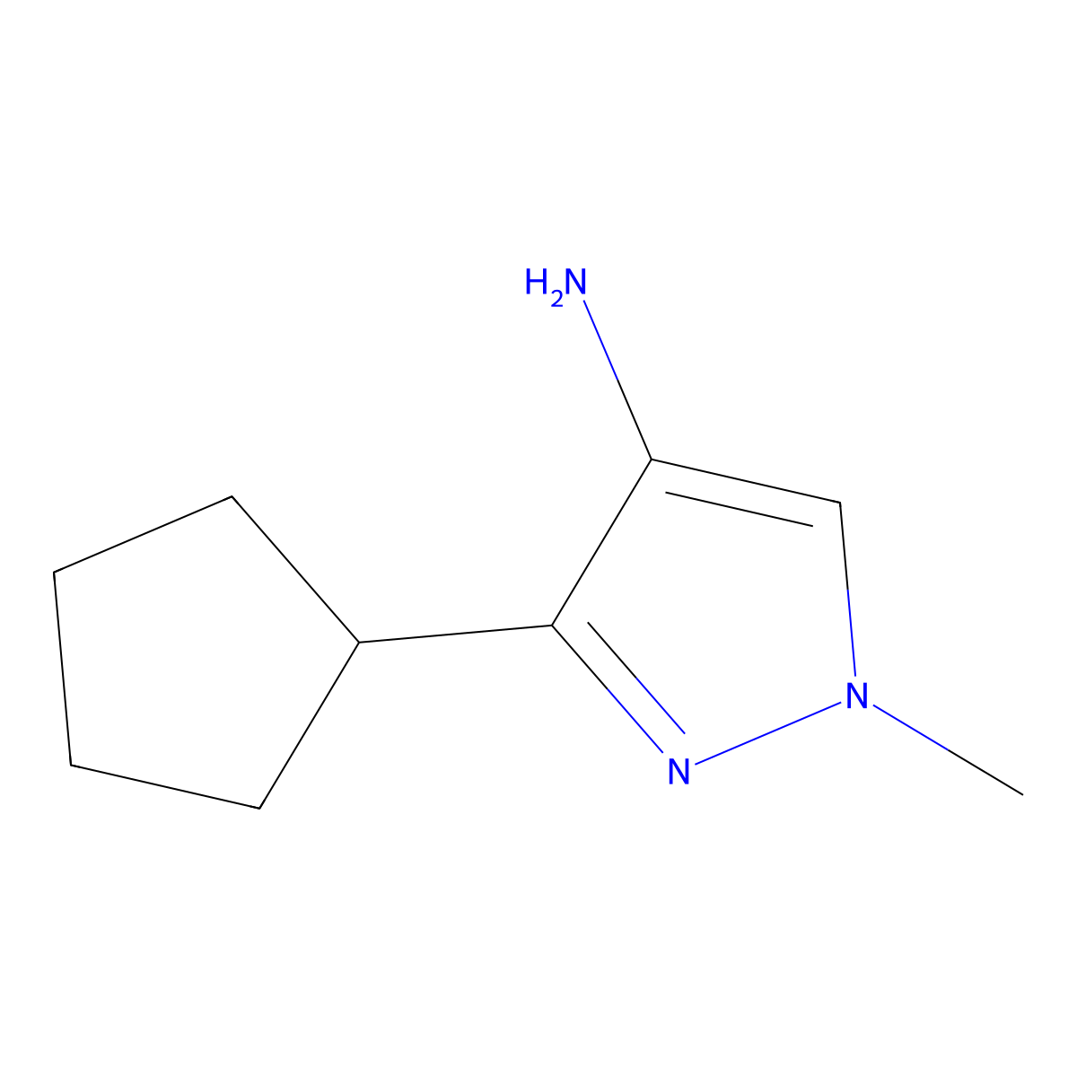 3-cyclopentyl-1-methyl-1H-pyrazol-4-amine molecular structure, CAS 1549469-17-1