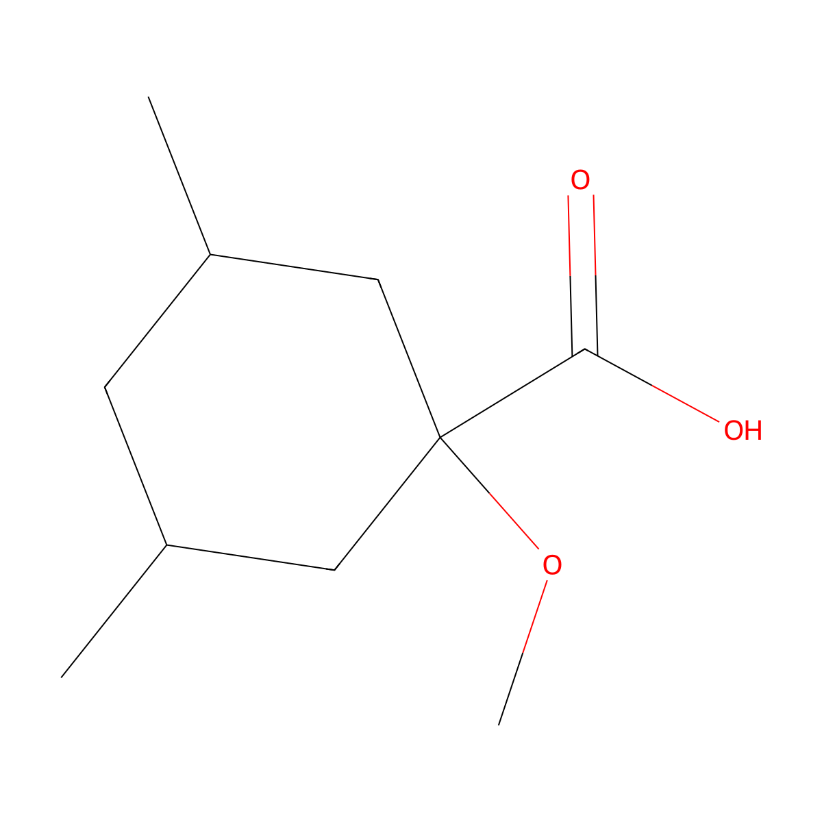 1-Methoxy-3,5-dimethylcyclohexane-1-carboxylic acid molecular structure, CAS 1549542-90-6
