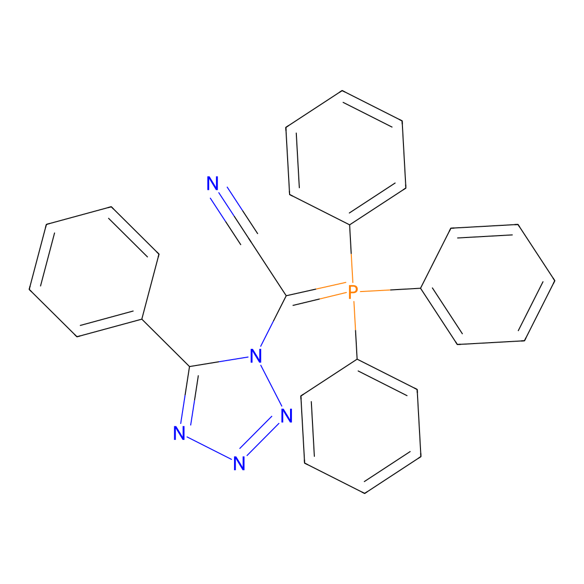 (5-Phenyl-tetrazol-1-YL)-(triphenyl-phosphanylidene)-acetonitrile molecular structure, CAS 154959-48-5