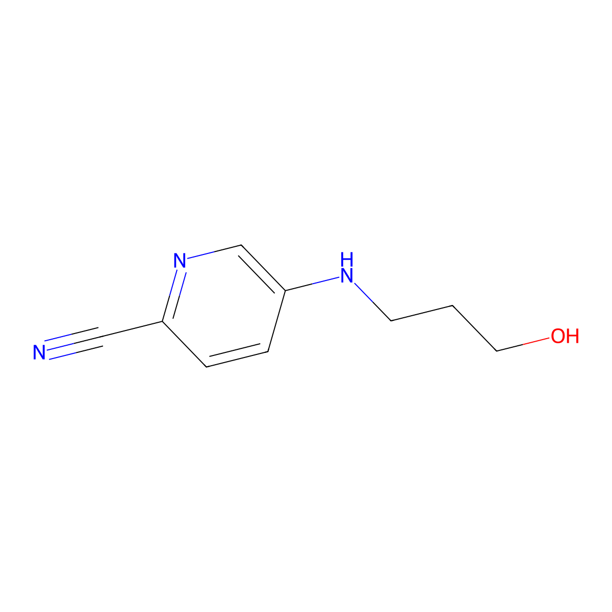 5-[(3-Hydroxypropyl)amino]pyridine-2-carbonitrile molecular structure, CAS 1549642-28-5