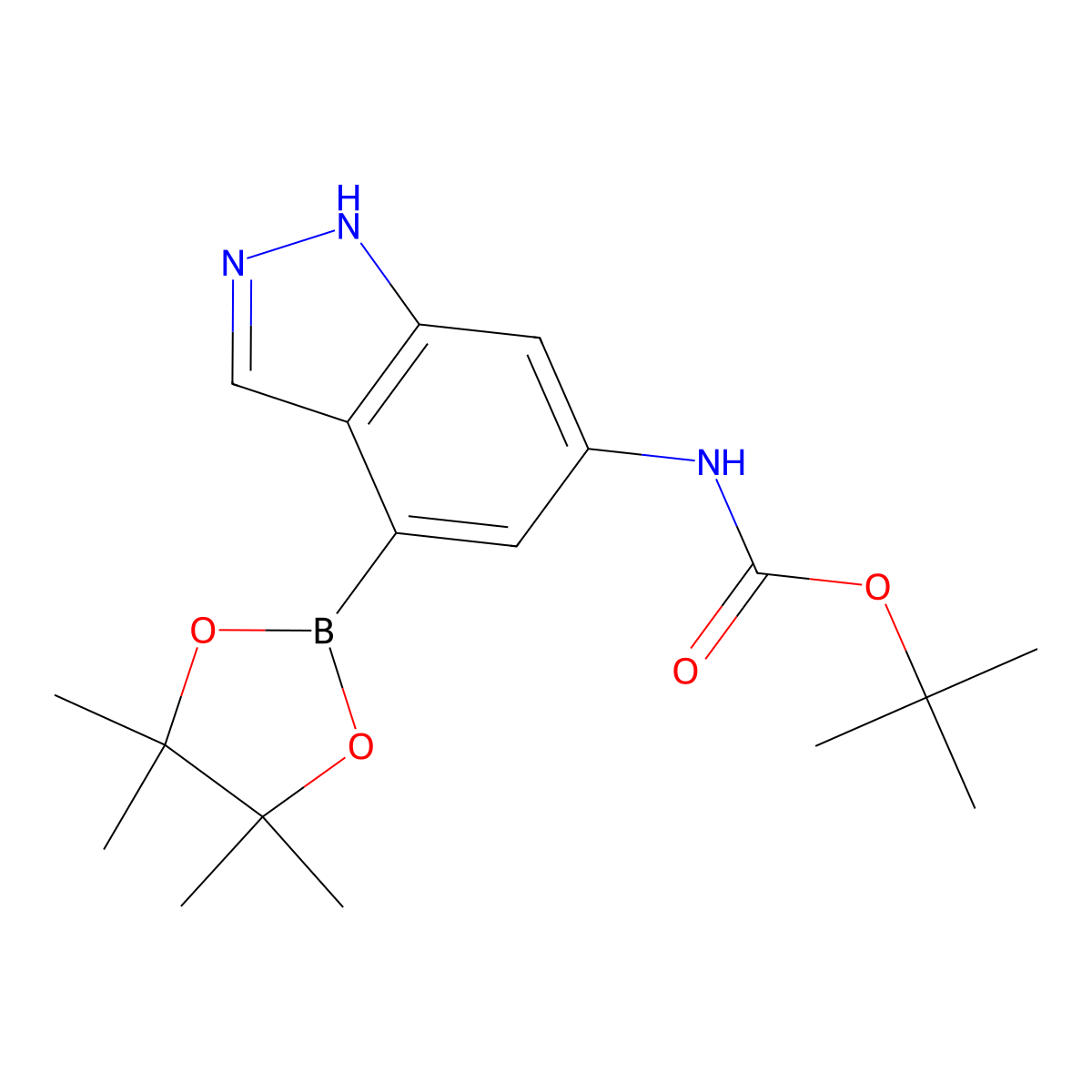 tert-butyl N-[4-(tetramethyl-1,3,2-dioxaborolan-2-yl)-1H-indazol-6-yl]carbamate molecular structure, CAS 1549642-67-2
