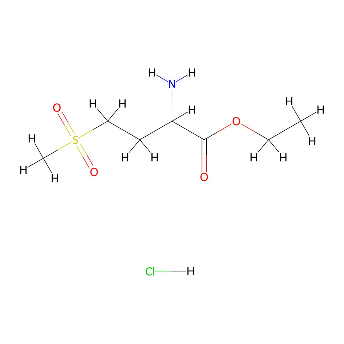 Ethyl 2-amino-4-(methylsulfonyl)butanoate hydrochloride molecular structure, CAS 1549739-91-4