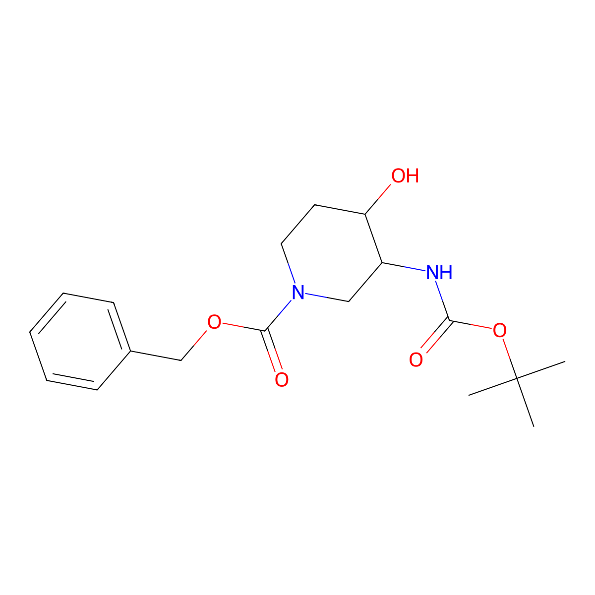 (3S,4R)-Benzyl 3-((tert-butoxycarbonyl)amino)-4-hydroxypiperidine-1-carboxylate molecular structure, CAS 1549812-65-8