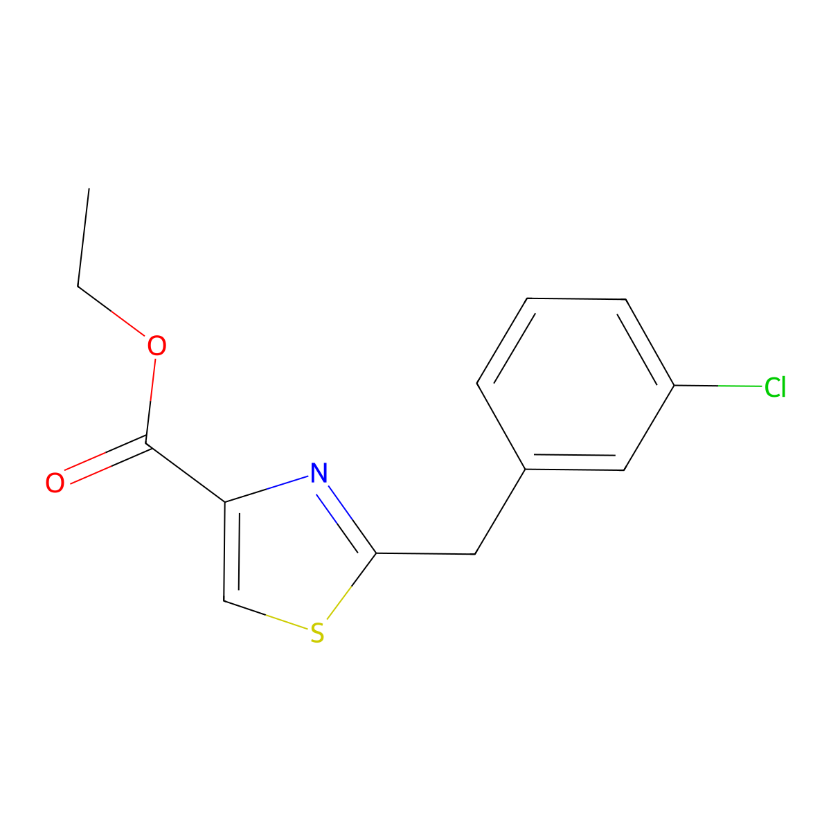 Ethyl 2-[(3-chlorophenyl)methyl]-1,3-thiazole-4-carboxylate molecular structure, CAS 1549864-58-5
