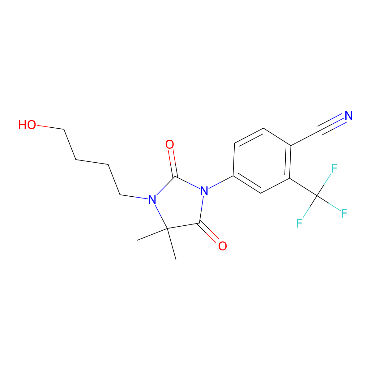 4-(3-(4-Hydroxybutyl)-4,4-dimethyl-2,5-dioxo-1-imidazolidinyl)-2-(trifluoromethyl)benzonitrile molecular structure, CAS 154992-24-2
