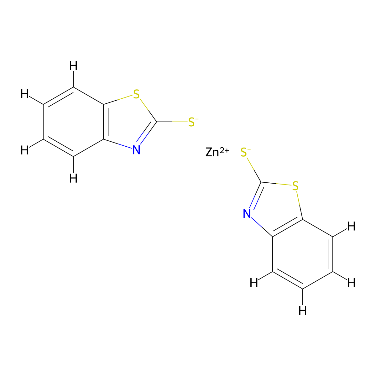 Zinc mercaptobenzothiazole molecular structure, CAS 155-04-4